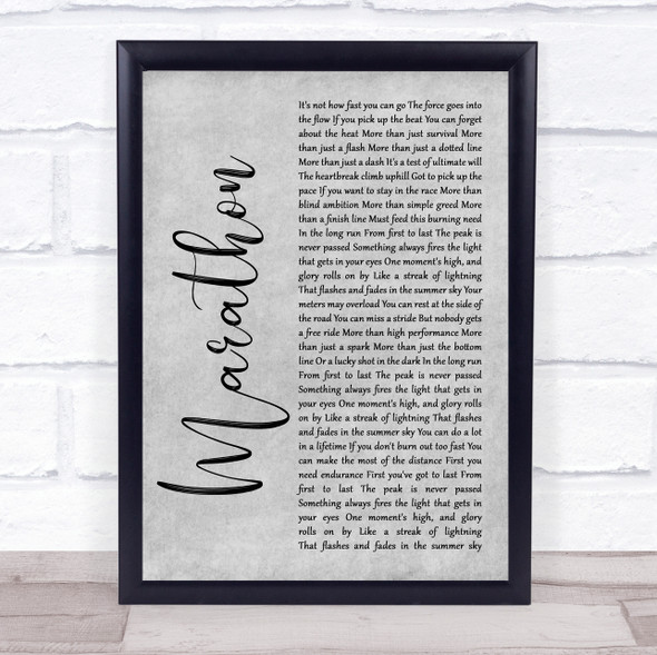 Rush Marathon Grey Rustic Script Song Lyric Quote Music Framed Print