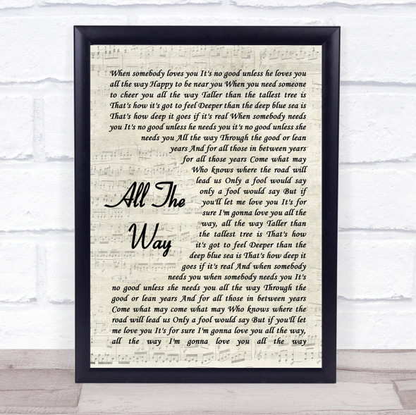 Celine Dion & Frank Sinatra All The Way Vintage Script Song Lyric Quote Music Framed Print