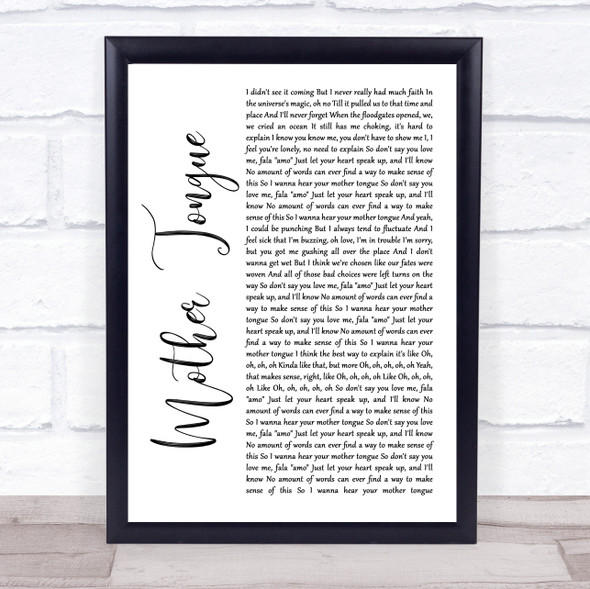 Bring Me The Horizon Mother Tongue White Script Song Lyric Quote Music Framed Print