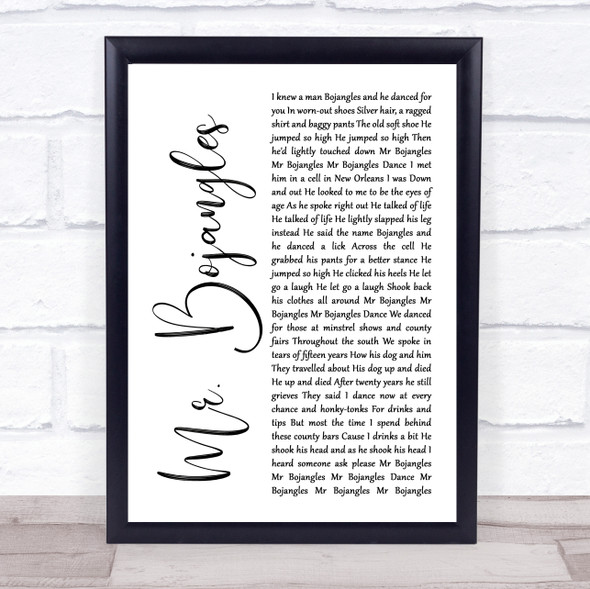 Sammy Davis Jr Mr. Bojangles White Script Song Lyric Quote Music Framed Print