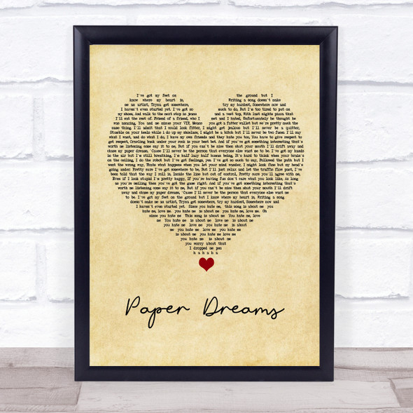 Lucy Spraggan Paper Dreams Vintage Heart Song Lyric Quote Music Framed Print