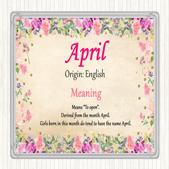 April Name Meaning Coaster Floral