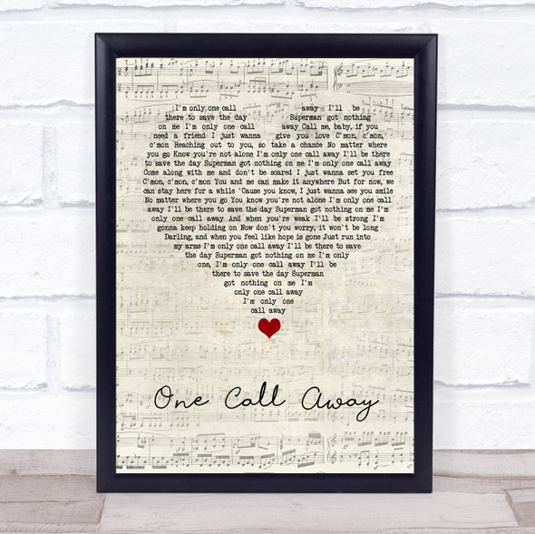 Charlie Puth One Call Away Script Heart Song Lyric Quote Music Framed Print