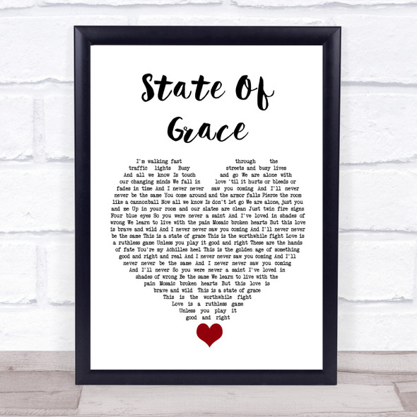 Taylor Swift State Of Grace White Heart Song Lyric Quote Music Framed Print