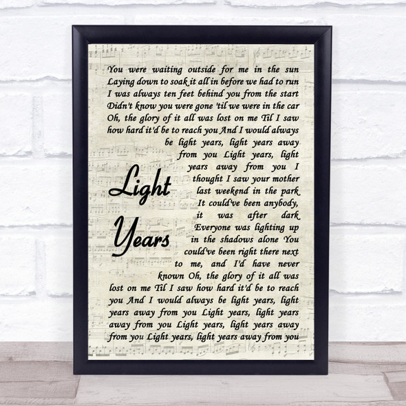 The National Light Years Vintage Script Song Lyric Quote Music Framed Print