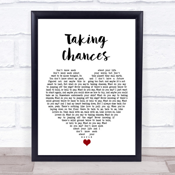 Celine Dion Taking Chances White Heart Song Lyric Quote Music Framed Print