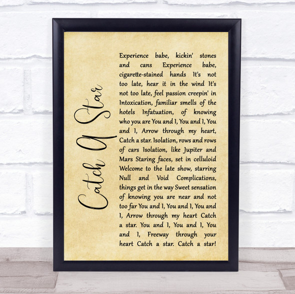 Men At Work Catch A Star Rustic Script Song Lyric Quote Music Framed Print