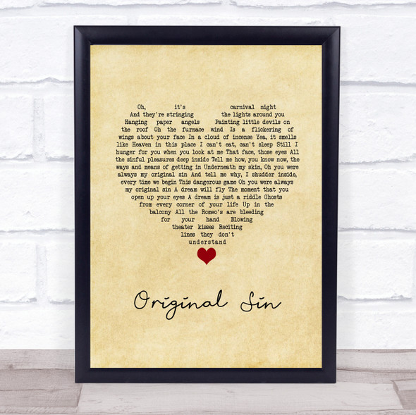 Elton John Original Sin Vintage Heart Song Lyric Quote Music Framed Print