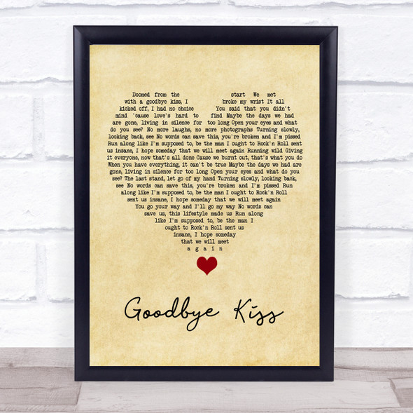 Kasabian Goodbye Kiss Vintage Heart Song Lyric Quote Music Framed Print