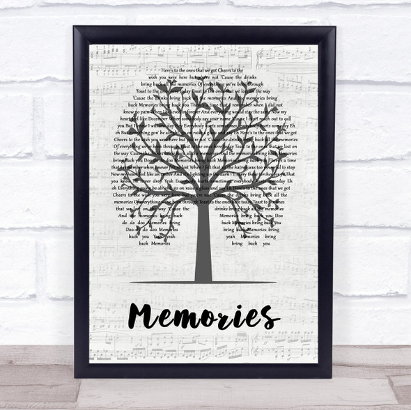 Maroon 5 Memories Music Script Tree Song Lyric Quote Music Framed Print