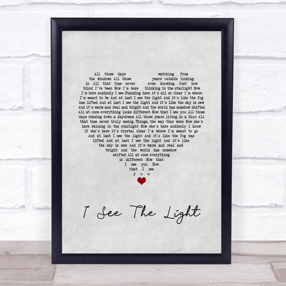 TANGLED I See The Light Grey Heart Song Lyric Quote Music Framed Print