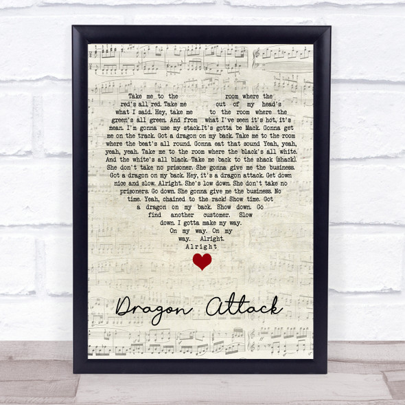 Queen Dragon Attack Script Heart Song Lyric Quote Music Framed Print