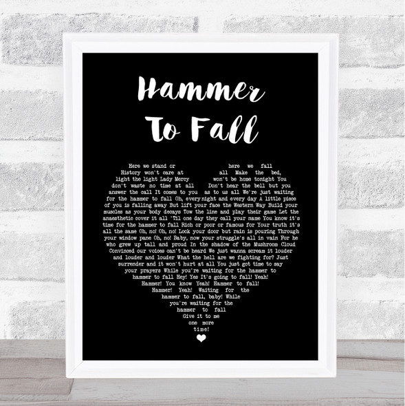 Queen Hammer To Fall Black Heart Song Lyric Quote Music Framed Print