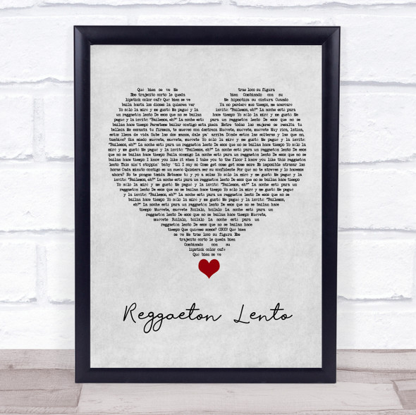 CNCO Reggaeton Lento Grey Heart Song Lyric Quote Music Framed Print