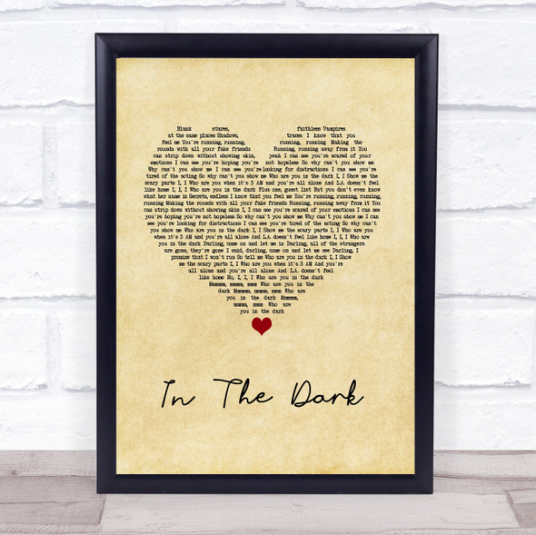 Camila Cabello In The Dark Vintage Heart Song Lyric Quote Music Framed Print
