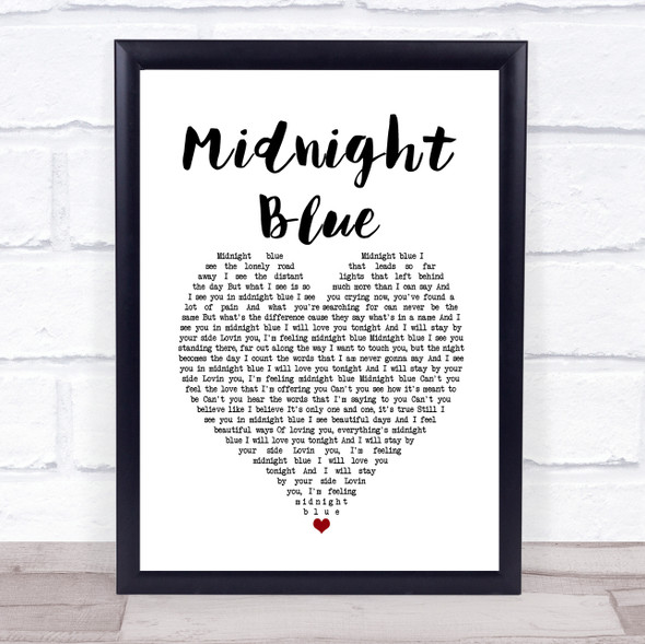 Kelly Groucutt Midnight Blue White Heart Song Lyric Quote Music Framed Print