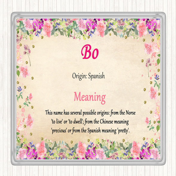 Bo Name Meaning Coaster Floral