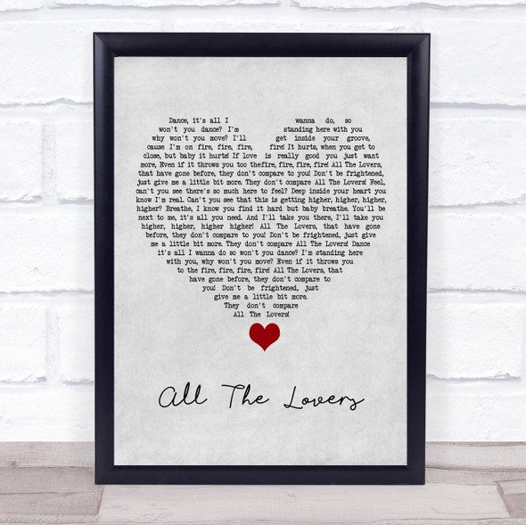 Kylie Minogue All The Lovers Grey Heart Song Lyric Quote Music Framed Print