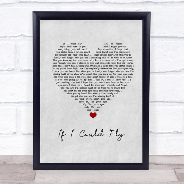 One Direction If I Could Fly Grey Heart Song Lyric Quote Music Framed Print