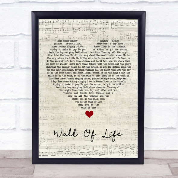 Dire Straits Walk Of Life Script Heart Song Lyric Quote Music Framed Print