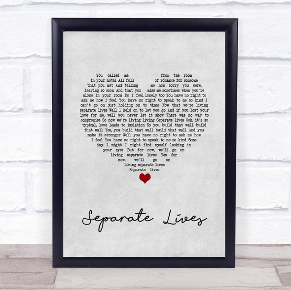 Phil Collins Separate Lives Grey Heart Song Lyric Quote Music Framed Print