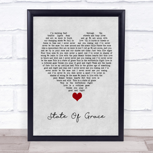 Taylor Swift State Of Grace Grey Heart Song Lyric Quote Music Framed Print