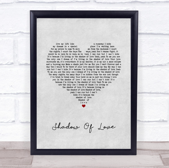 Celine Dion Shadow Of Love Grey Heart Song Lyric Quote Music Framed Print