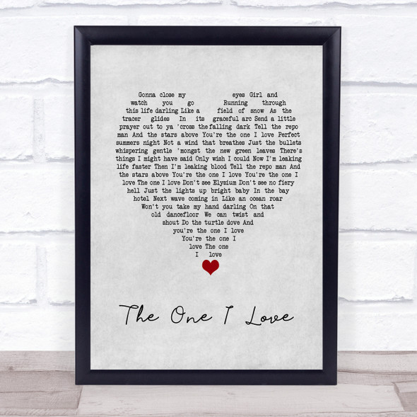 David Gray The One I Love Grey Heart Song Lyric Quote Music Framed Print
