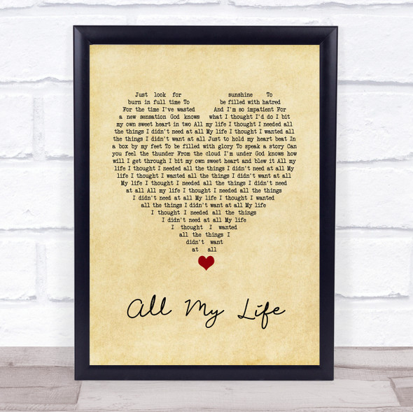 Evan Dando All My Life Vintage Heart Song Lyric Quote Music Framed Print