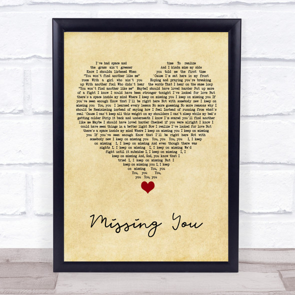 The Vamps Missing You Vintage Heart Song Lyric Quote Music Framed Print