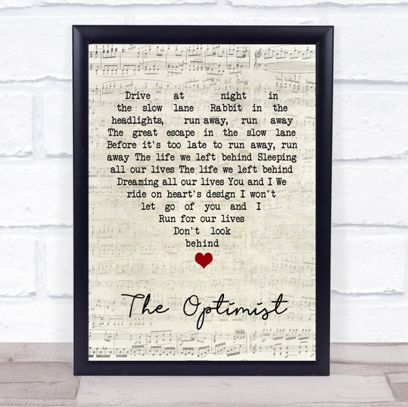 Anathema The Optimist Script Heart Song Lyric Quote Music Framed Print