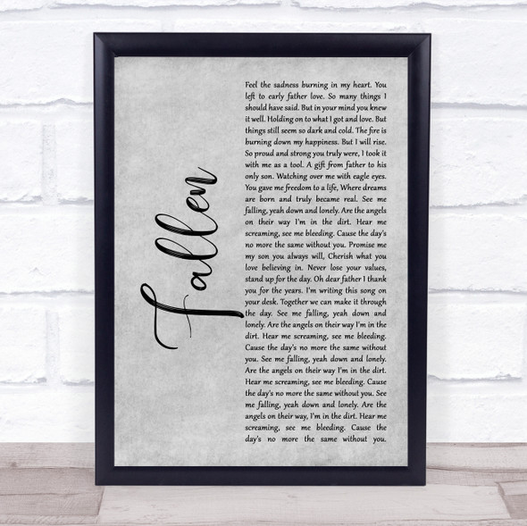 Volbeat Fallen Grey Rustic Script Song Lyric Quote Music Framed Print