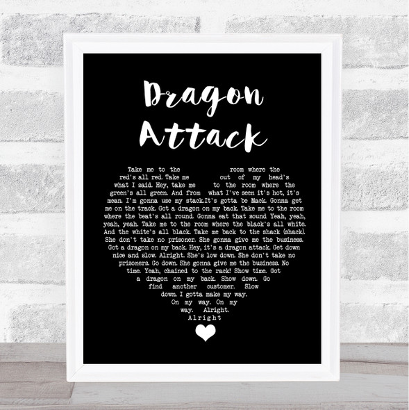Queen Dragon Attack Black Heart Song Lyric Quote Music Framed Print