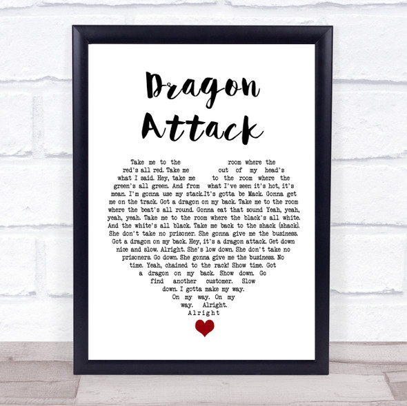 Queen Dragon Attack White Heart Song Lyric Quote Music Framed Print