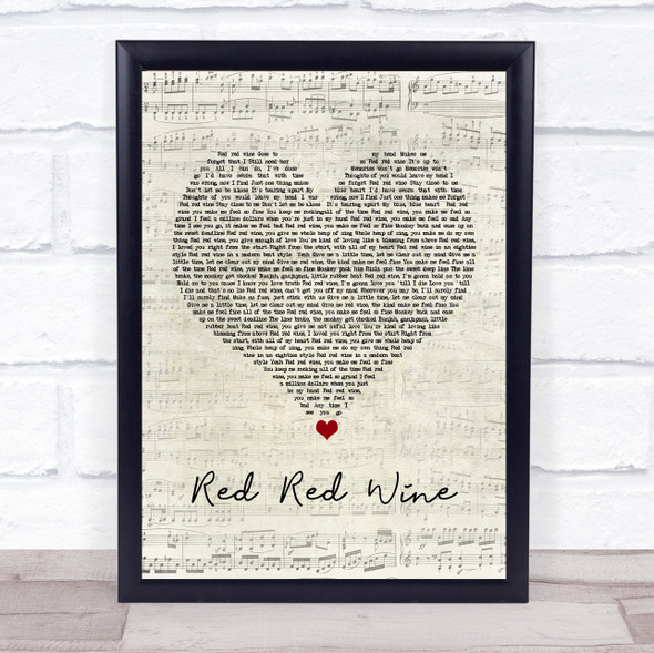 UB40 Red Red Wine Script Heart Song Lyric Quote Music Framed Print