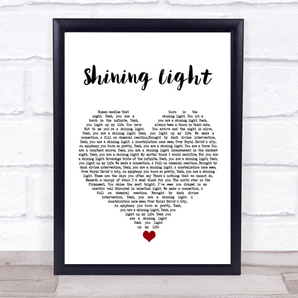 Ash Shining Light White Heart Song Lyric Quote Music Framed Print