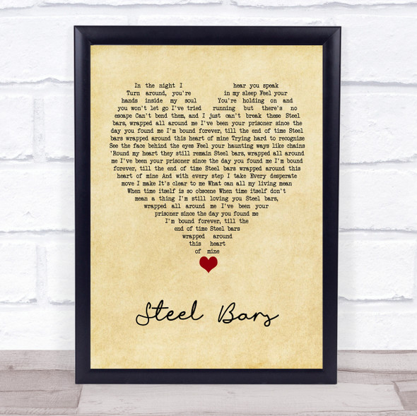 Michael Bolton Steel Bars Vintage Heart Song Lyric Quote Music Framed Print