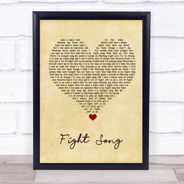 Rachel Platten Fight Song Vintage Heart Song Lyric Quote Music Framed Print