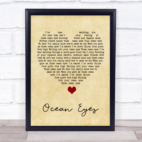 Billie Eilish Ocean Eyes Vintage Heart Song Lyric Quote Music Framed Print
