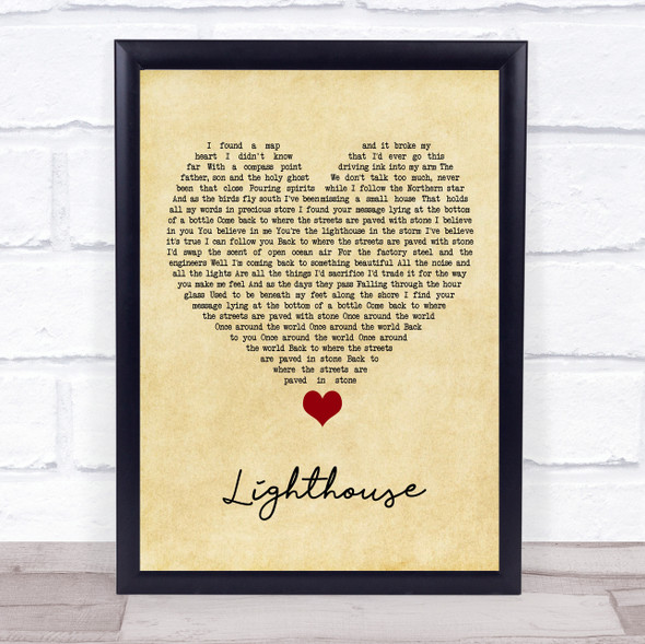 Lucy Spraggan Lighthouse Vintage Heart Song Lyric Quote Music Framed Print