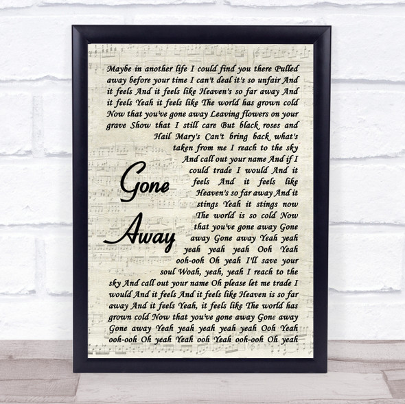 The Offspring Gone Away Vintage Script Song Lyric Quote Music Framed Print