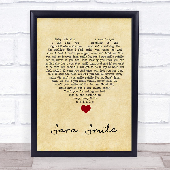 Hall & Oates Sara Smile Vintage Heart Song Lyric Quote Music Framed Print