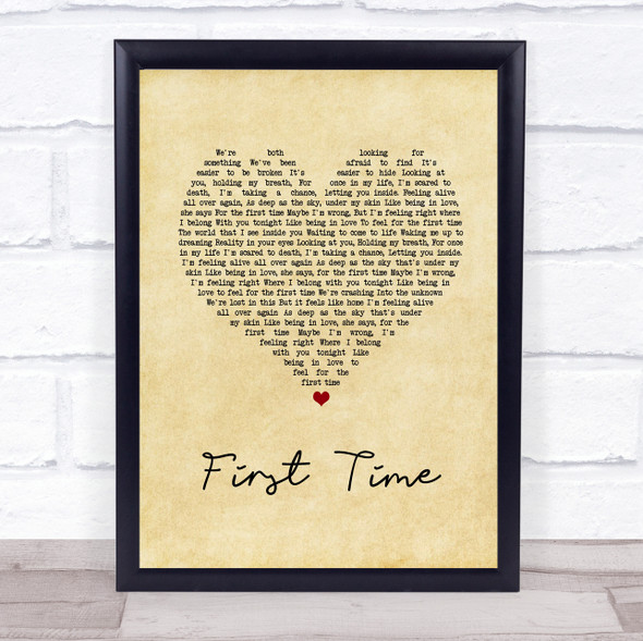 Lifehouse First Time Vintage Heart Song Lyric Quote Music Framed Print