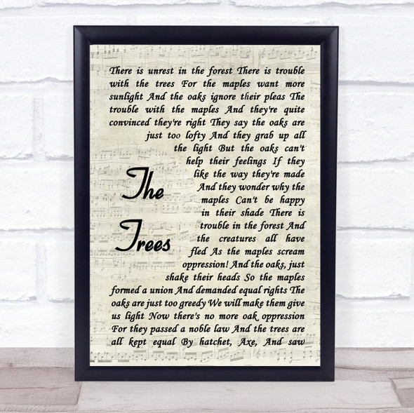 Rush The Trees Vintage Script Song Lyric Quote Music Framed Print