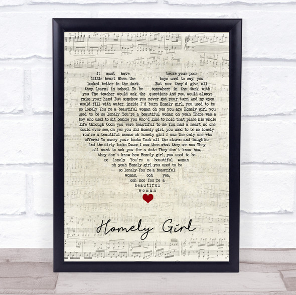 UB40 Homely Girl Script Heart Song Lyric Quote Music Framed Print
