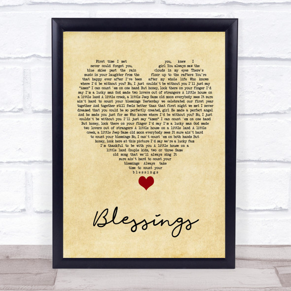 Florida Georgia Line Blessings Vintage Heart Song Lyric Quote Music Framed Print