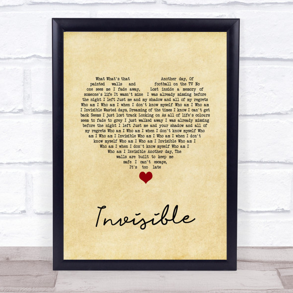 5 Seconds Of Summer Invisible Vintage Heart Song Lyric Quote Music Framed Print