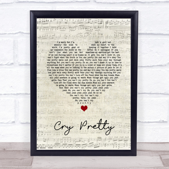 Carrie Underwood Cry Pretty Script Heart Song Lyric Quote Music Framed Print