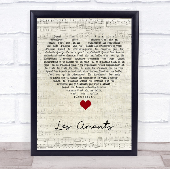 Charles Dumont Les Amants Script Heart Song Lyric Quote Music Framed Print