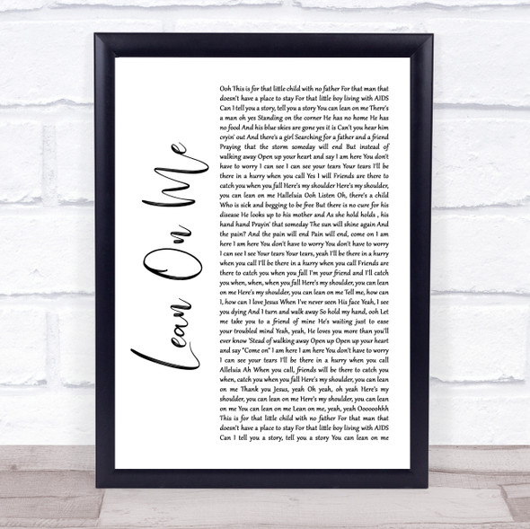 Kirk Franklin Lean On Me White Script Song Lyric Quote Music Framed Print